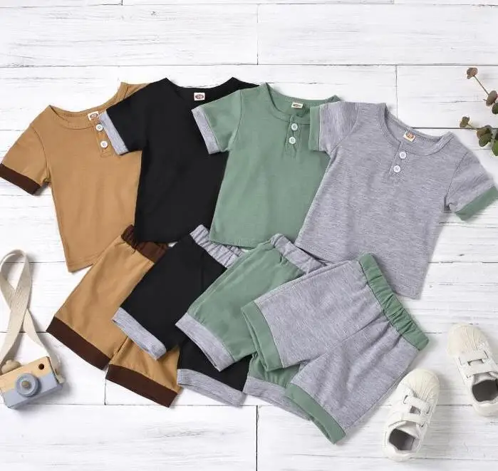 

Комплект одежды для новорожденных мальчиков, цветная футболка с коротким рукавом, топы и шорты, Повседневная летняя одежда