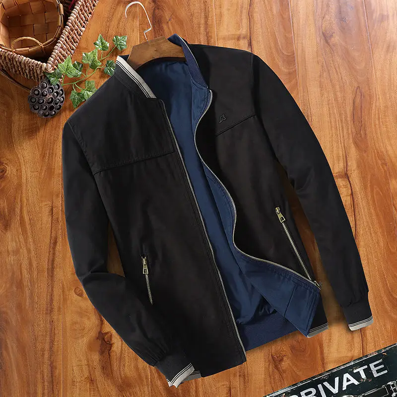 

2021 Double-faced Men's Jacket Spring and Autumn Stand-up Collar Cotton Jacket Casual Wear Thin Coat