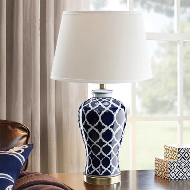 led e27 Chinese Iron Fabric Ceramic Blue White LED Lamp.LED Light.Table Lamp.Desk Desk Lamp For Bedroom Foyer | Лампы и освещение