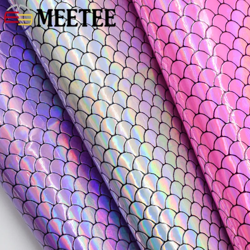 

40cm Meetee 60/137cm Laser Glitter Colorful Synthetic Leather Fabric DIY Sewing Material for Garment Handbag Home Textile Decor