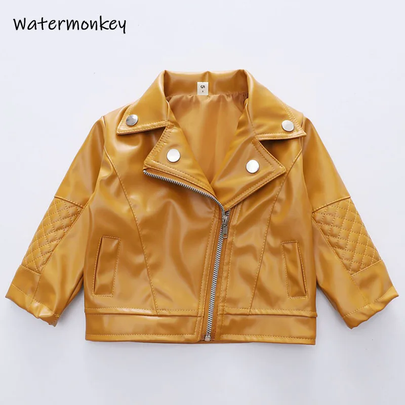 

Spring autumn children's leather jacket boys girls' Pu Lapel leather jacket Medium children's windbreaker denim fur jackets