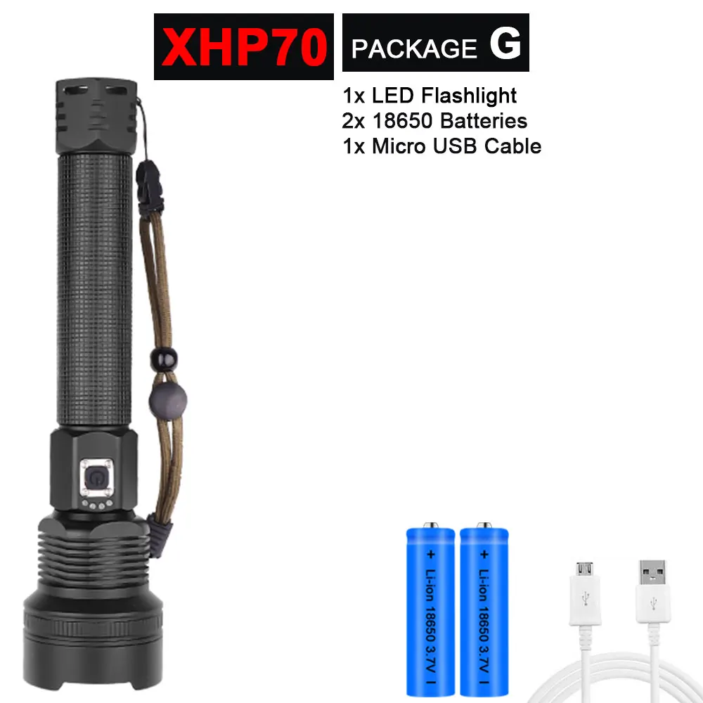 Package G-XHP70.2 Супер яркий XHP90/70,2 светодиодный фонарик, супер мощный фонарь, USB лампа с зумом, фонарь с зумом, работающий от аккумулятора 18650 26650 - Испускаемый цвет: Package G-XHP70.2