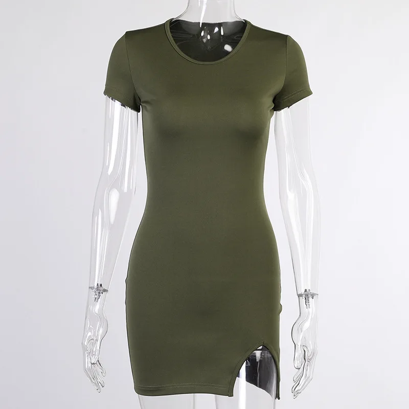 

Solid Dress Women Mini Dresses Sheath Soft Short Sleeve Casual O-neck Night Club Summer 2021 New Trendy Fashion Baddie Clothing