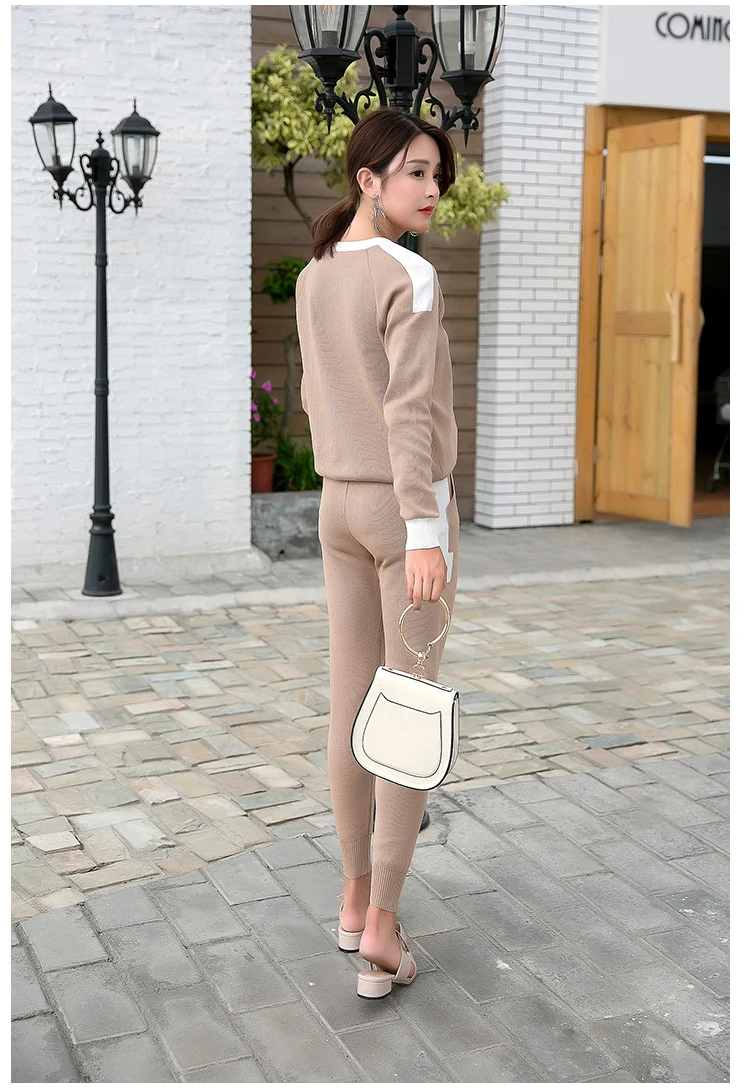 Женский комплект из 2 предметов вязаные штаны костюм свитер спортивный костюмы и