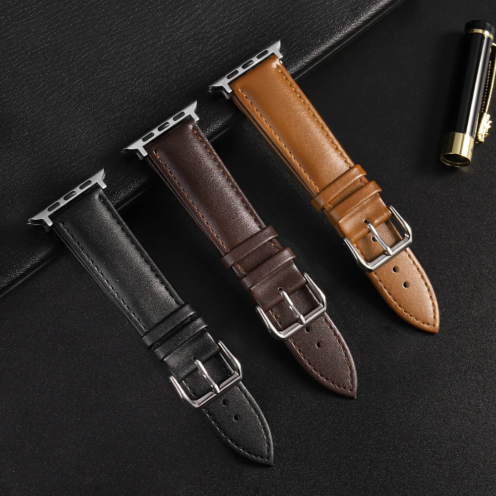 

Brown leather band for male Apple Watch, blacelete for series 6 SE, 5, 4, 3, 2, 1 with 38mm x mm, iWatch series 5 with 44mm x