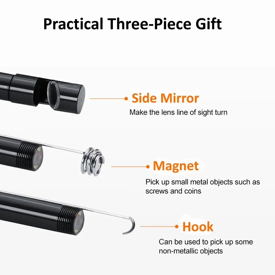 3 In 1 USB Borescope 7mm 6 LED Waterproof Camera Soft Cable For Laptop Android PC |