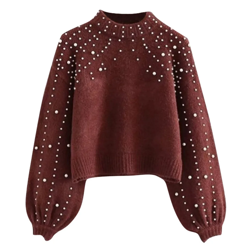 Women's Casual Sweater Thick Needle Long Sleeve O-neck Pullover Autumn Winter Loose Pearl Sweaters Femme Clothes | Женская одежда