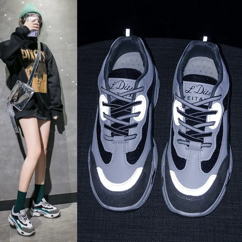 Женские повседневные кроссовки на платформе модные Светоотражающие спортивные