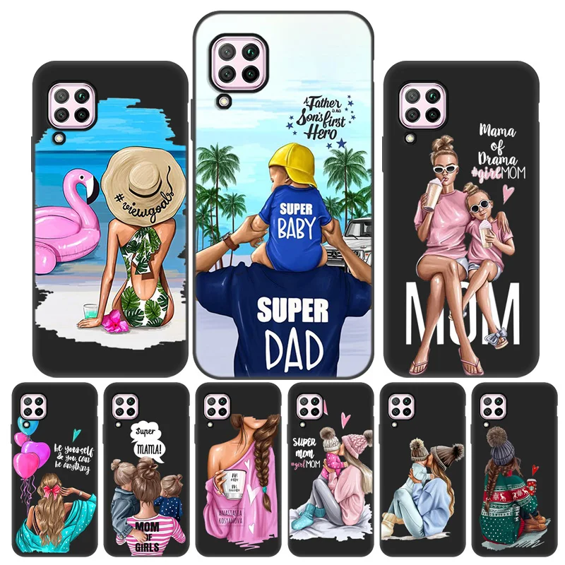 

Case For Huawei P40 lite Cases Cover Silicon Super Mom Baby Fundas Huawei P50 P20 P30 Mate 20 Lite 40 Pro P10 Plus Nova 5T Coque