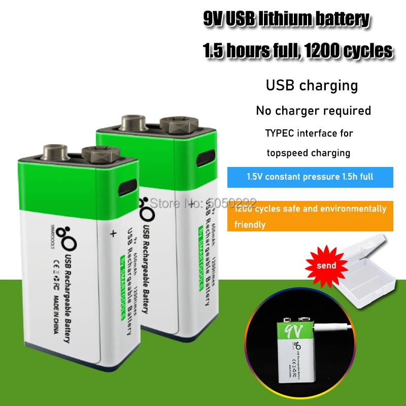 Литий-ионная аккумуляторная батарея 2-20 шт. 9 В 650 мАч батареи Micro USB литиевая для