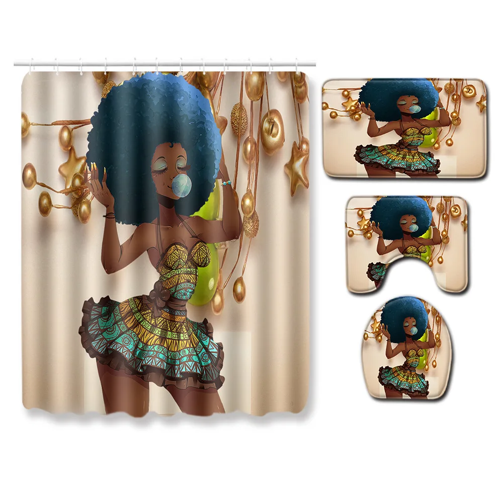 4 шт. африканские и американские женские занавески для душа набор ковриков ванной