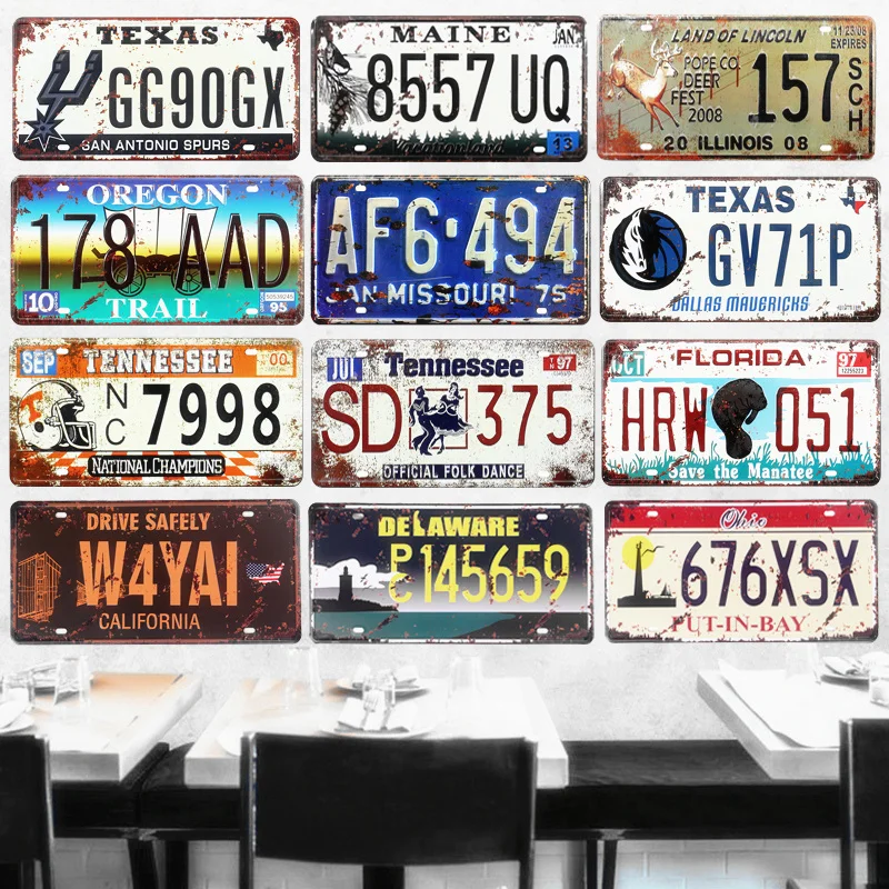 

Texas Car Number License Plates Vintage Metal Tin Signs Home Decor Bar Garage Cafe Motorcycle Decorative Plates USA Art Posters