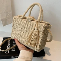2021 ladies top handle handbag and purses box shape small beach straw rattan crossbody shoulder bags bolso mujer sac main femme