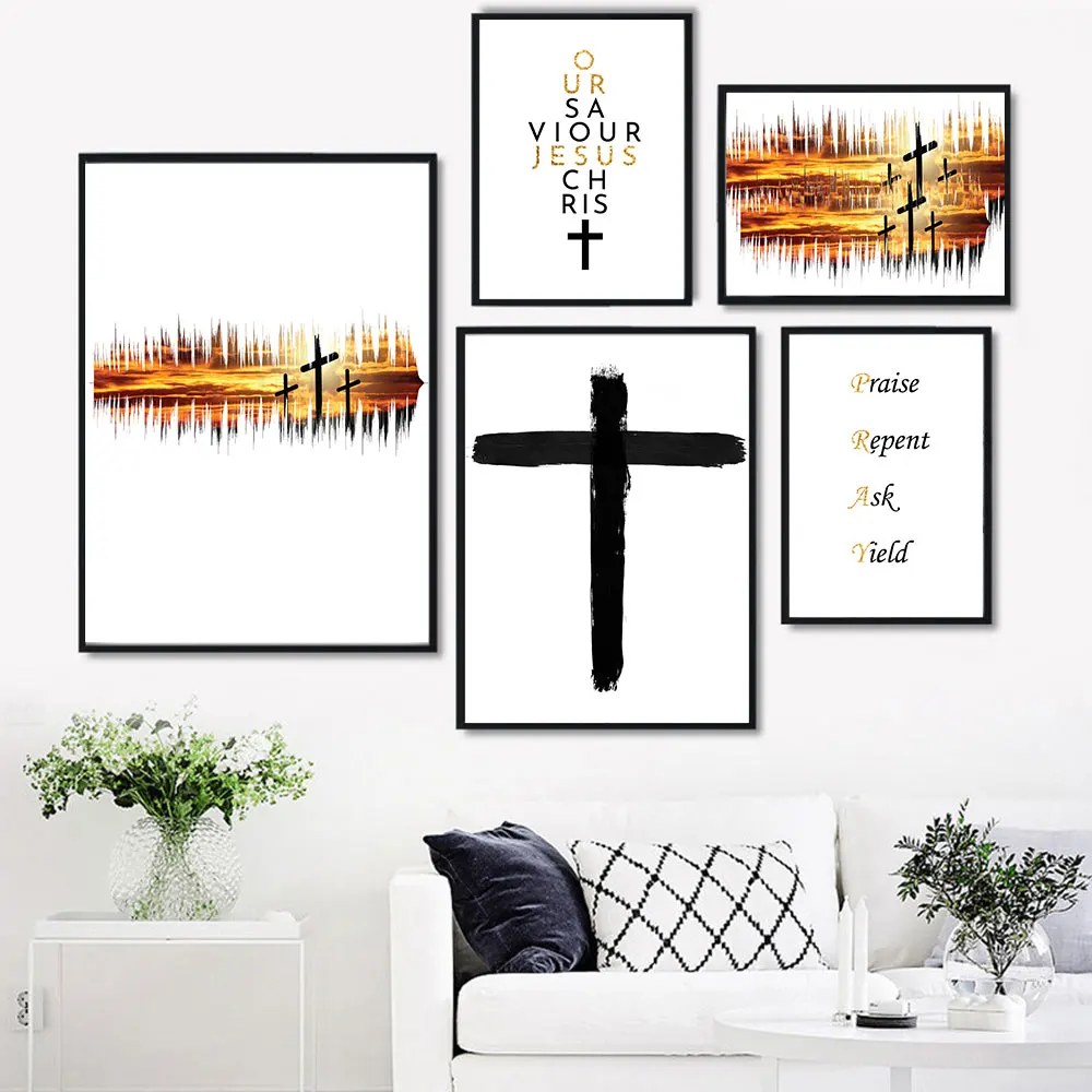 

Minimalist Poster Canvas Modern Black White Cross Christianity Quote Nordic Painting Print Wall Picture Living Rooms Home Decor