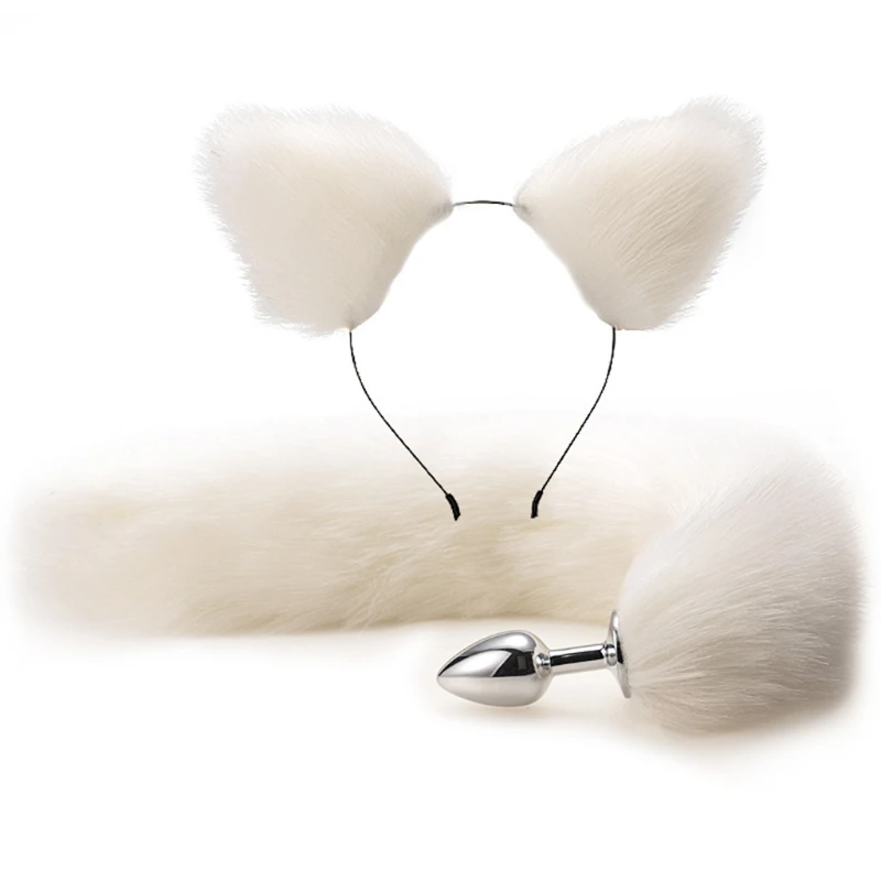 K3NF металлическая Анальная пробка с пушистыми плюшевыми лисьими ушками повязка