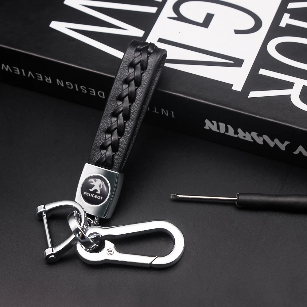 

1pc Car Keyring 3D Metal Leather Keychain Auto logo Key Chain Car Stlying for Peugeot 206 308 307 207 208 3008 407 508 2008 RCZ