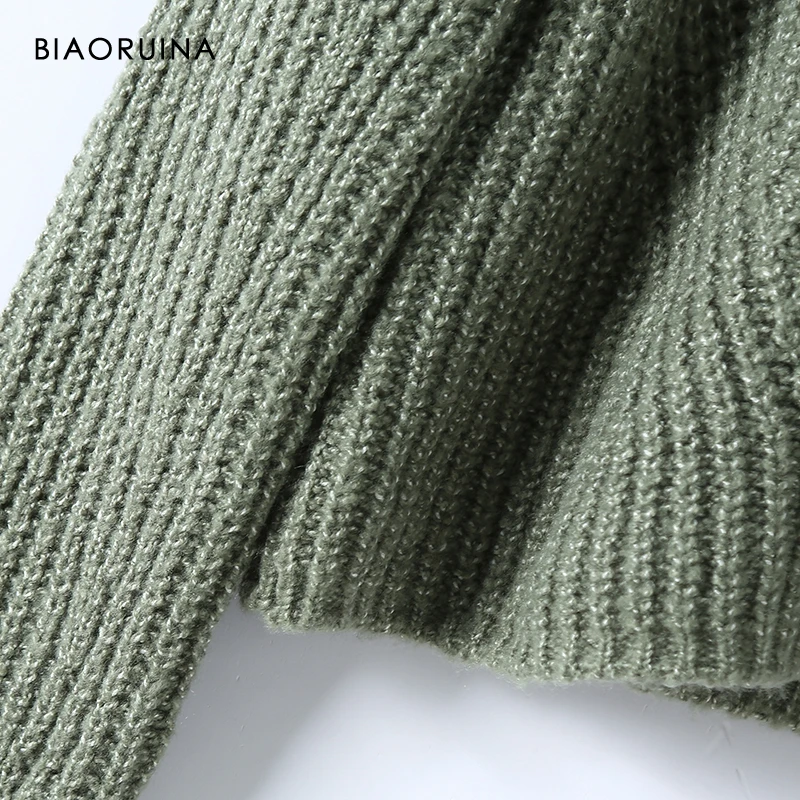 BIAORUINA 3 Colors Women's Solid Thick Needle Knitted O-neck Short Sweater Autumn Winter Female Casual Fashion Loose Pullovers | Женская