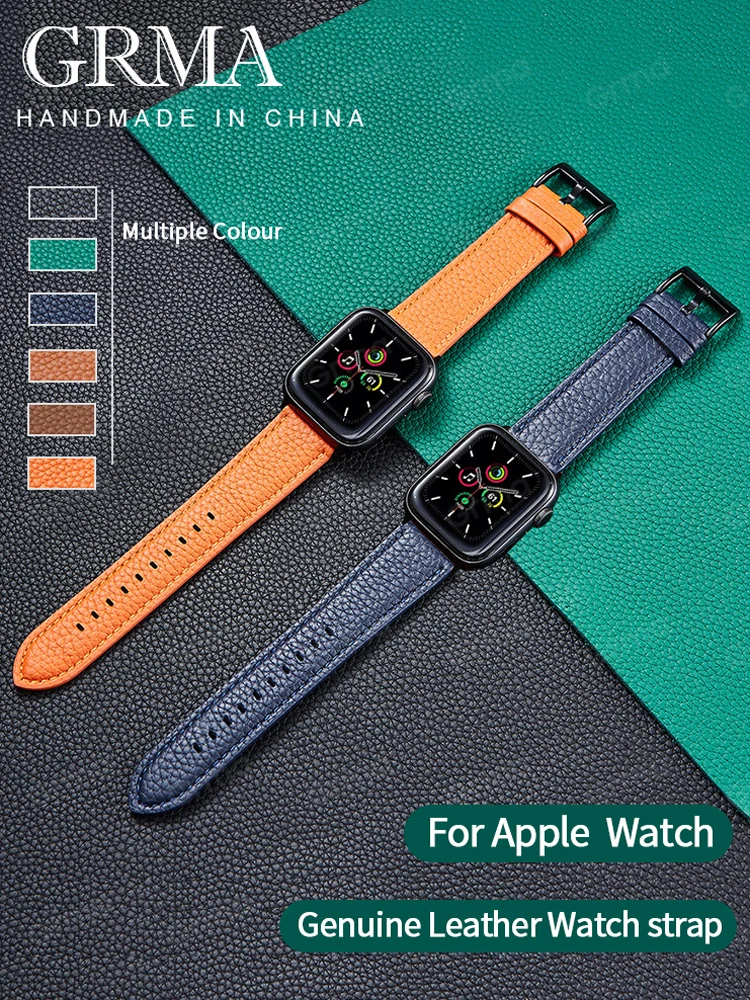 

GRMA Luxury Genuine Leather Loop For iWatch 1 2 3 4 5 6 SE Strap Wrist Band For Apple Watch 40mm 44mm 42mm 38mm Series Bracelet