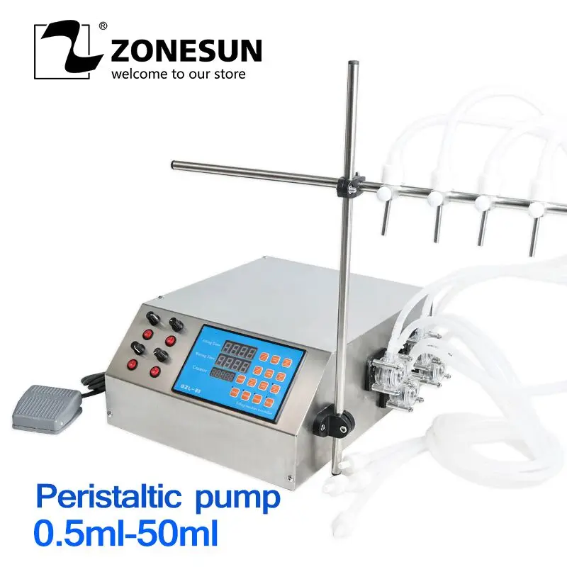 ZONESUN 4 насадки наполнитель для бутылок полуавтоматическая настольная машина