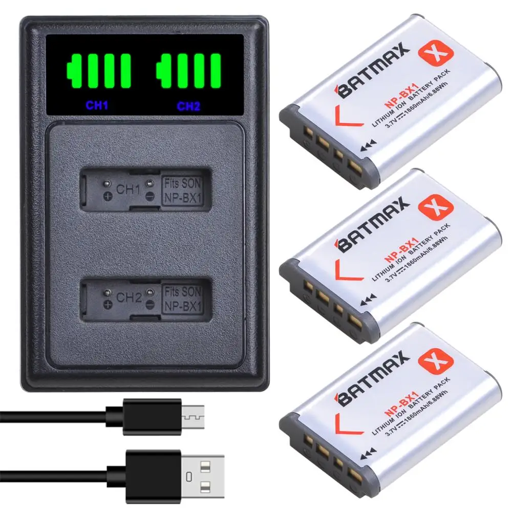 Аккумулятор Batmax NP-BX1 NPBX1 + двойное зарядное устройство USB со светодиодной подсветкой для Sony DSC-RX100 IV HX300 WX300 DSC-WX500 X3000R MV1 AS30V HDR-AS15
