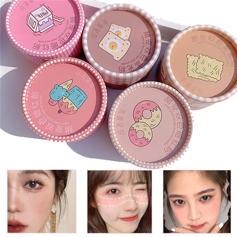 

5 Colors Blush Highlighter Powder Two-in-one Makeup Palette with Puff Face Cosmestics Cute Donut High Gloss Contour Bronzer