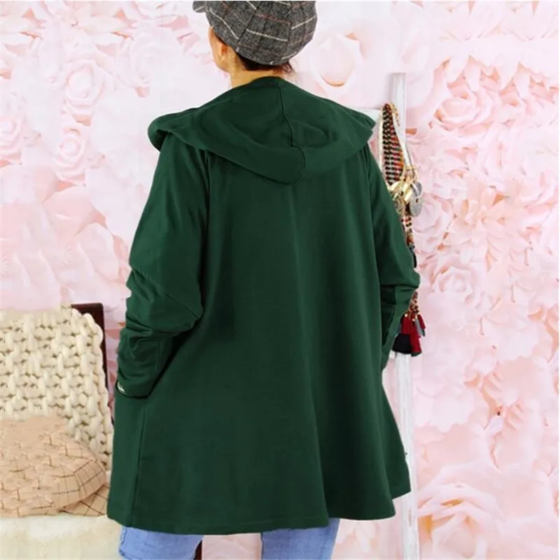 

2021 Women Causal Winter Spring Overcoat Female Plus Sizes Cap Big Large Pocket Coat Loose Long Button Jacket Casco Feminino