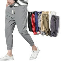 lightweight mens summer casual pants cotton harem trousers elastic waist ankle length mans pants