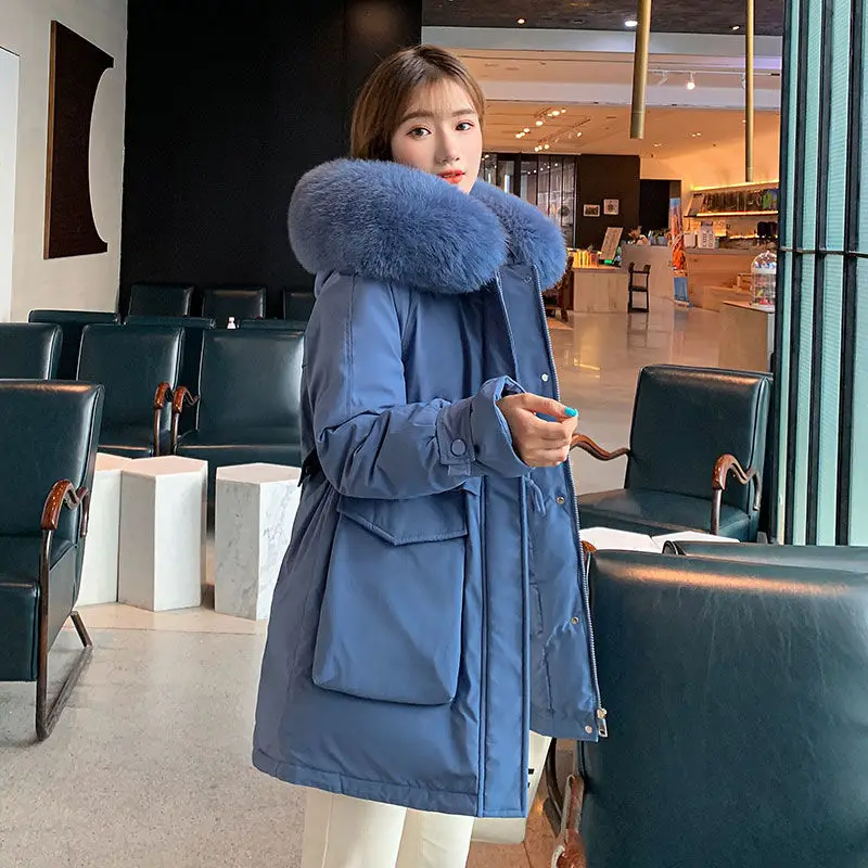 

Winter Jacket Women Fashion Casual Hooded Warm Cotton Padde Coat Vintage Female Loose Thick Parkas Faux Fur Outwears