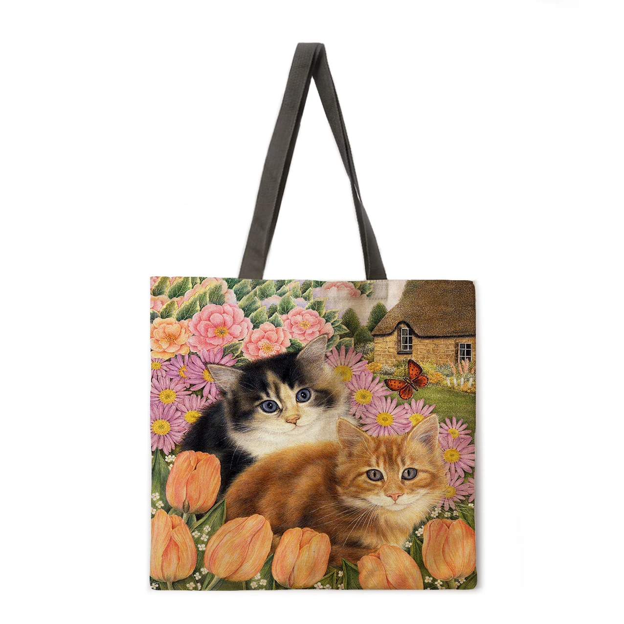 

Lazy Cat Linen Shopping Bag Ladies Shoulder Bag Foldable Shopping Bag Fashion Beach Bag Handbag