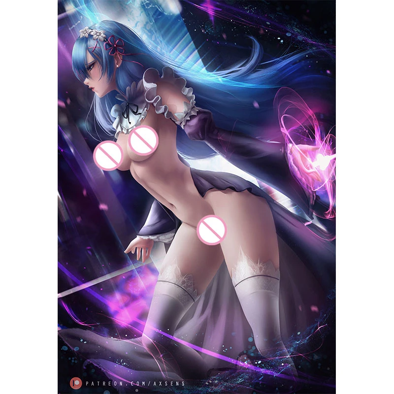 

Sexy Girl Rem Blue Maid Warrior Canvas Painting Print Anime Video Game Comics Art Poster Wall Decoration Picture for Bedroom