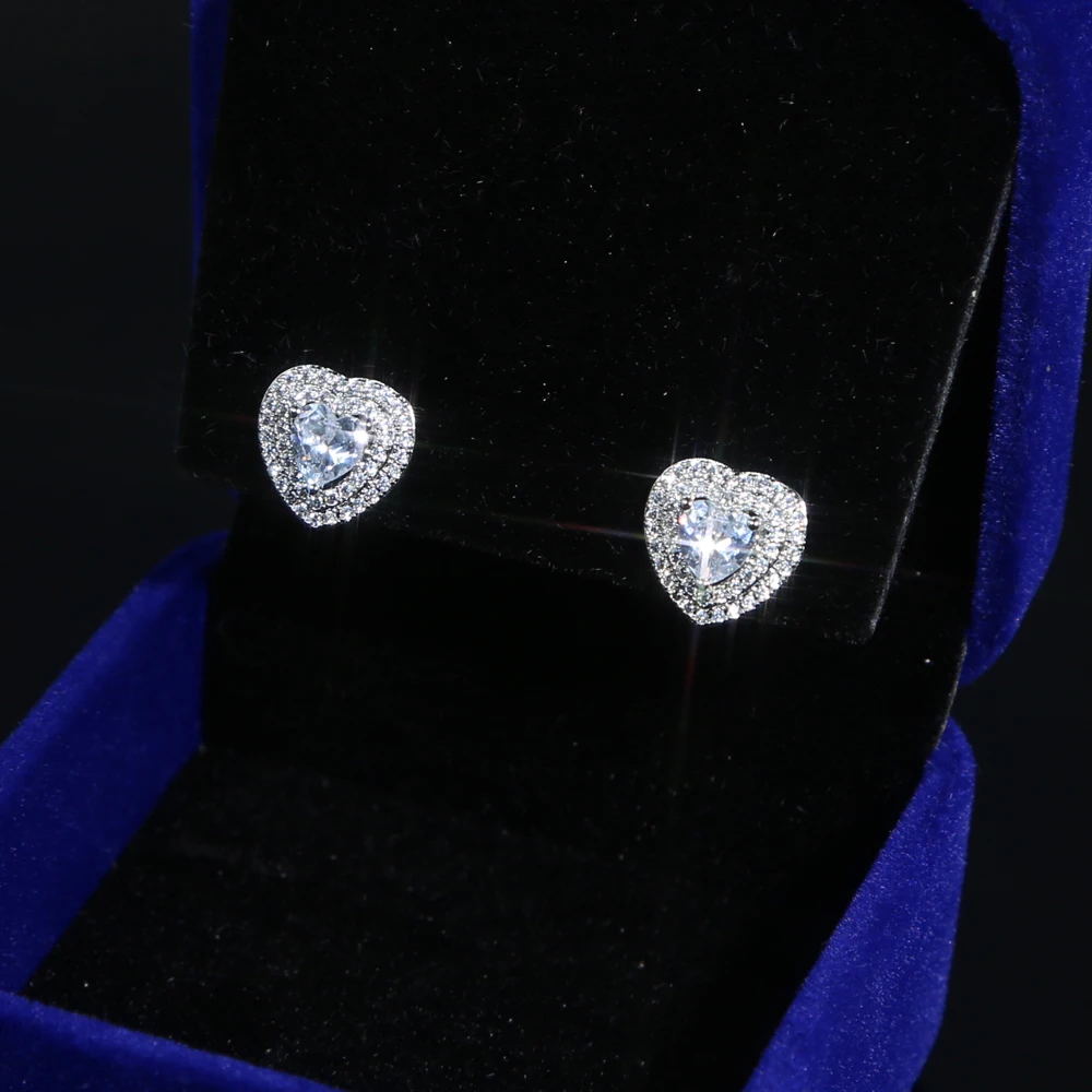 

Wholesale New Arrived Iced Out Bling 5A Cubic Zirconia Cz Heart Shape Stud Earring For Women Girl Charm Wedding Gift Jewelry
