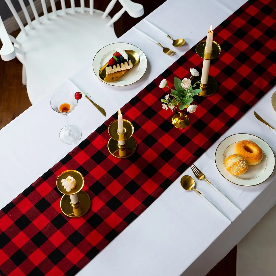 

Table Runner Red Black And White Plaid Decoration Christmas Wedding Banquet Festival Party Catering Hotel Table Decoration