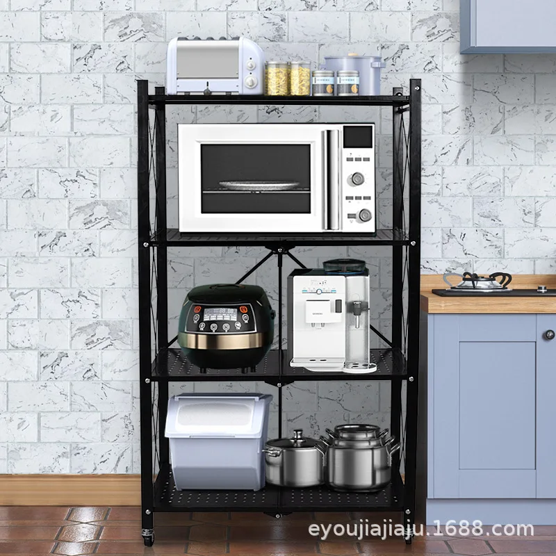

Mutilfunction 4 Tires Foldable Collapsible Storage Steel Rack Shelf for Kitchen