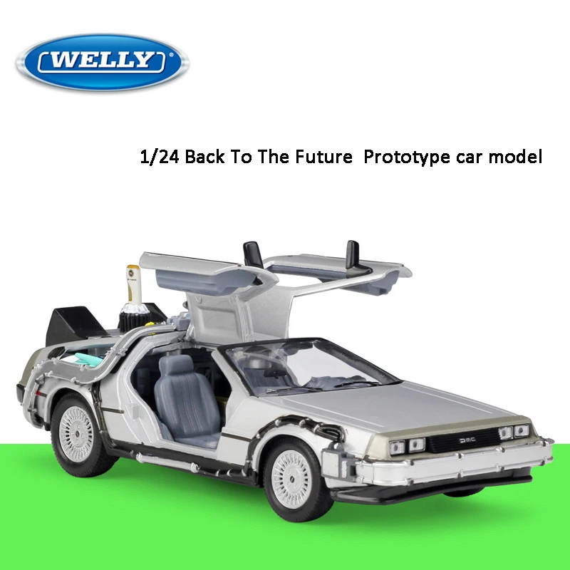Welly 1:24 Металлическая модель автомобиля DMC-12 Delorean "Машина времени" из фильма "Назад в будущее" - игрушка для детей для коллекции.