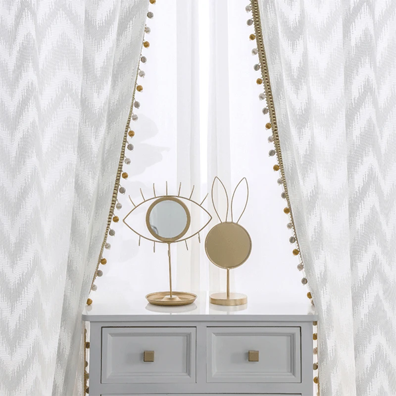 Luxury Wave Stripe Tulle Window Curtain For Livingroom White Sheer Voile Bedroom Jacquard Fabric Kitchen | Дом и сад