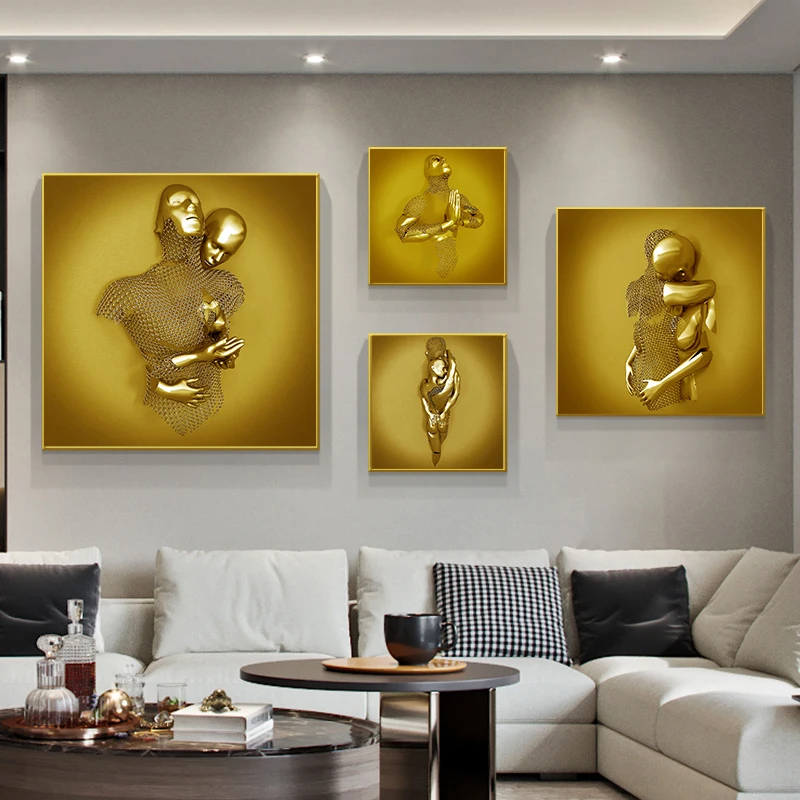 

Abstract Metal Figure Couples Statue Canvas Painting Wall Art Posters and Prints Picture for Living Room Home Decoration Cuadros