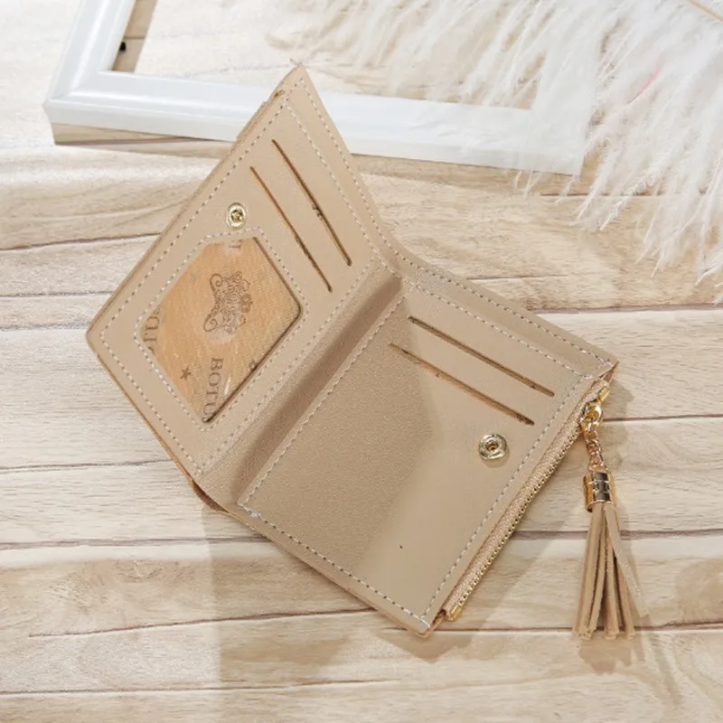 

Women' S Outdoor Simple Short Wallet Trend Solid Color Coin Purse Female Tassel casual Card Bag 2020 New ID Hasp Card Holder