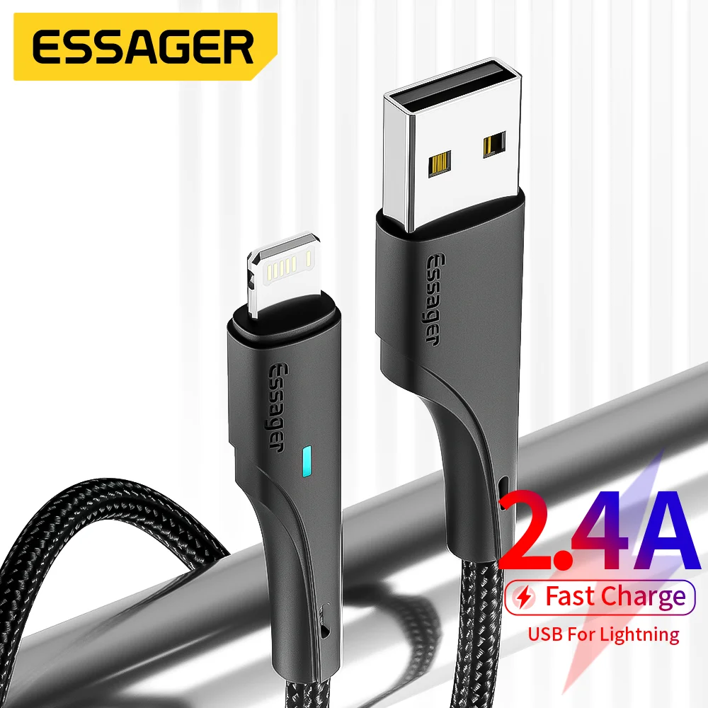 USB-кабель Essager для iPhone 13/12/11 Pro Max mini/X/XR/XS/SE/8/7/6 Plus/6s провод быстрой зарядки шнур