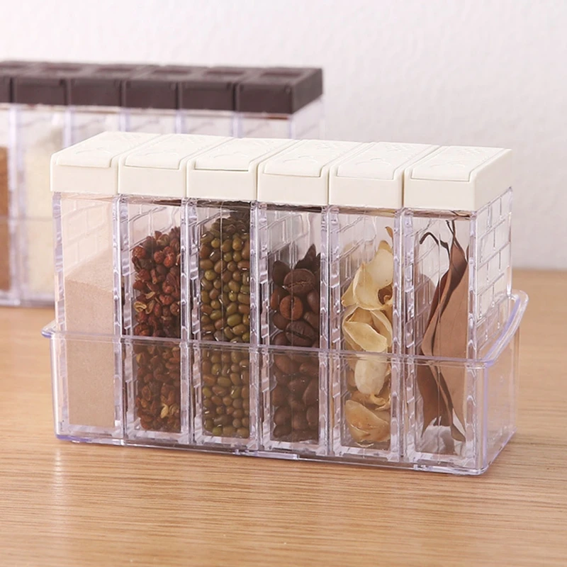 

6pcs/set Salt and Pepper Shakers Spice Box Plastic Transparent Condiment Jar Storage Container with Lid