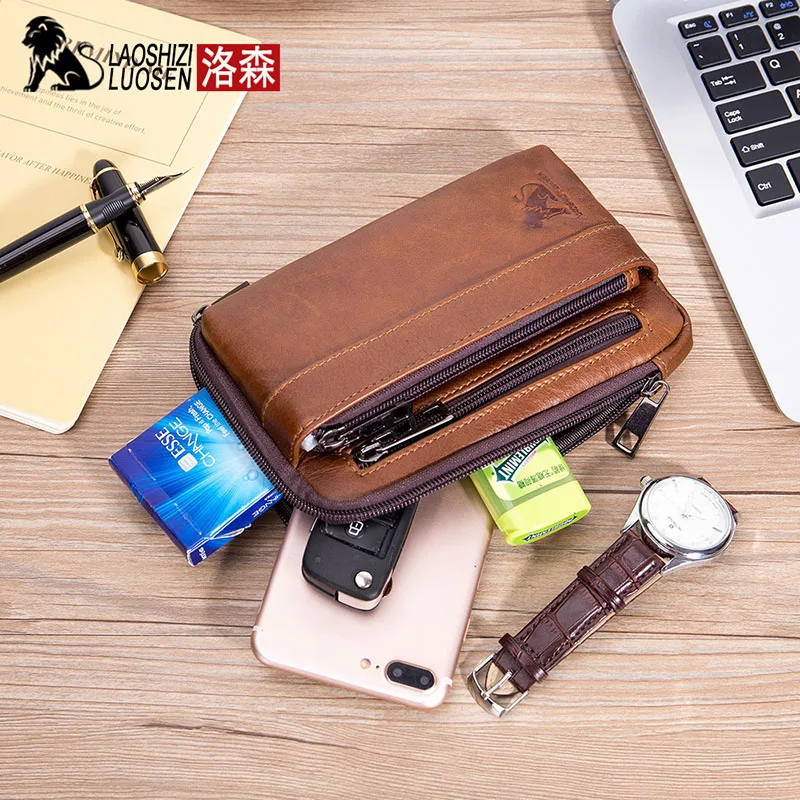 Fashion Men's Waist Pack Genuine Leather Shoulder Messenger Belt Bag Pouch Male Riding Mobile Phone Purse Fanny Pack Gym Beltbag