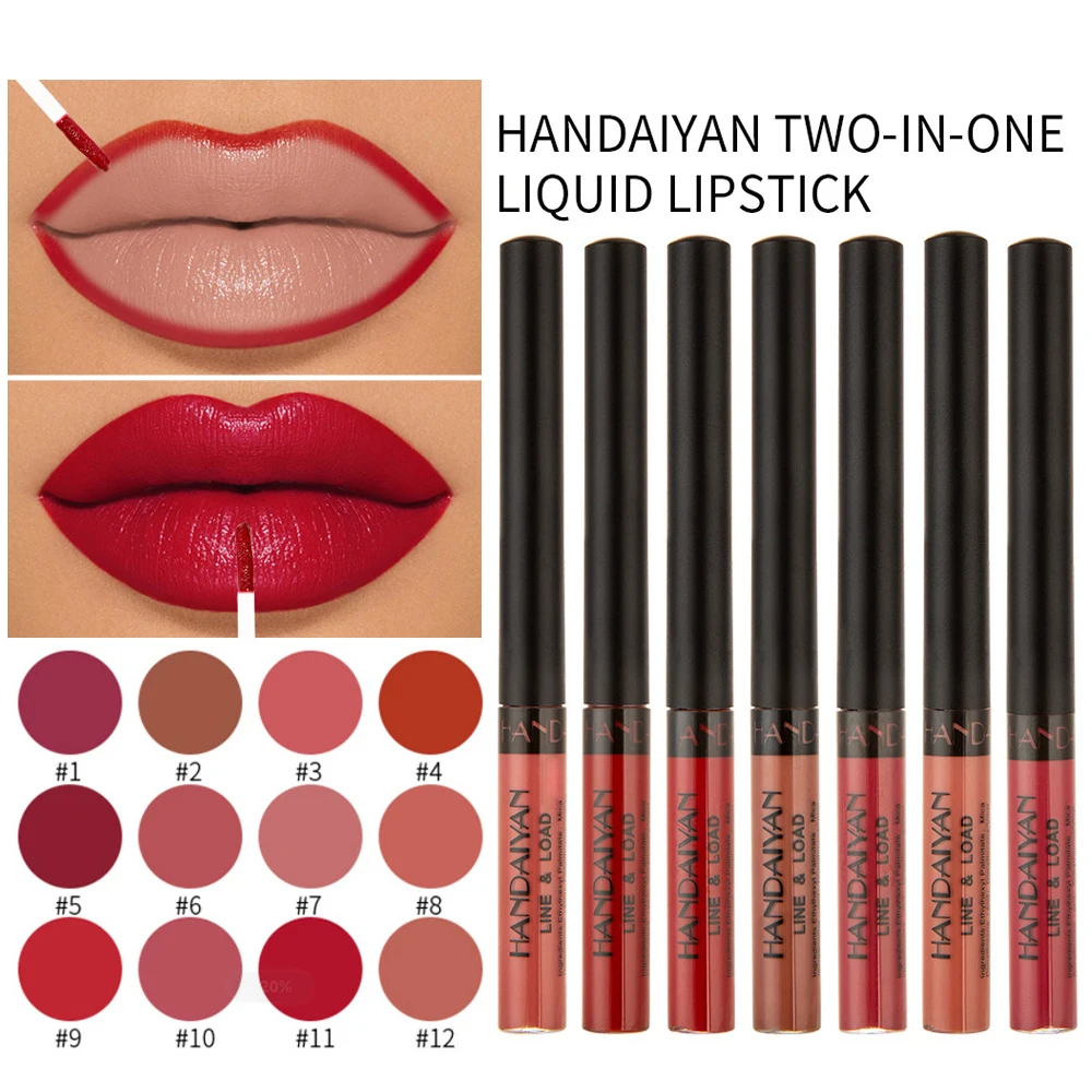 Женский блеск для губ 2 в 1 матовая подводка бархатная жидкая помада водостойкая