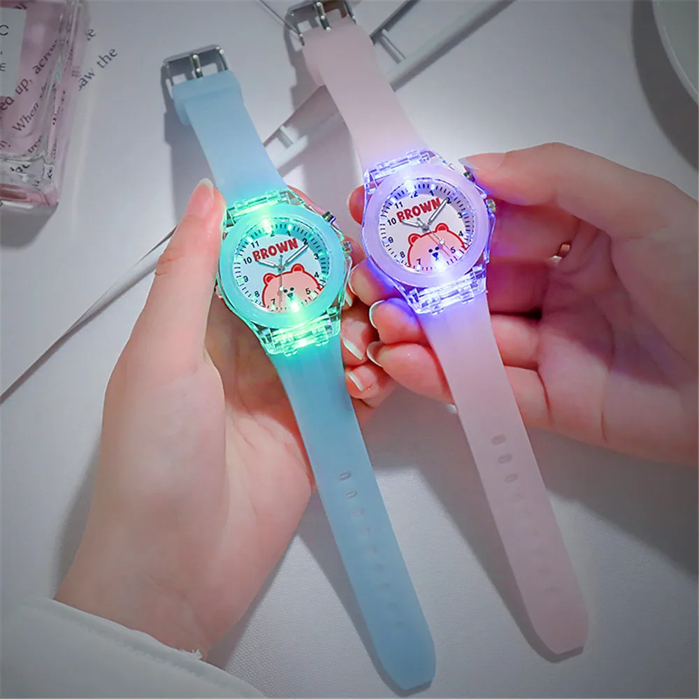 

Student Children's Colorful Light LED Watch Little Bear Design Fashion Men's Women's Quartz Watches Luminous Silicone Strap Gift