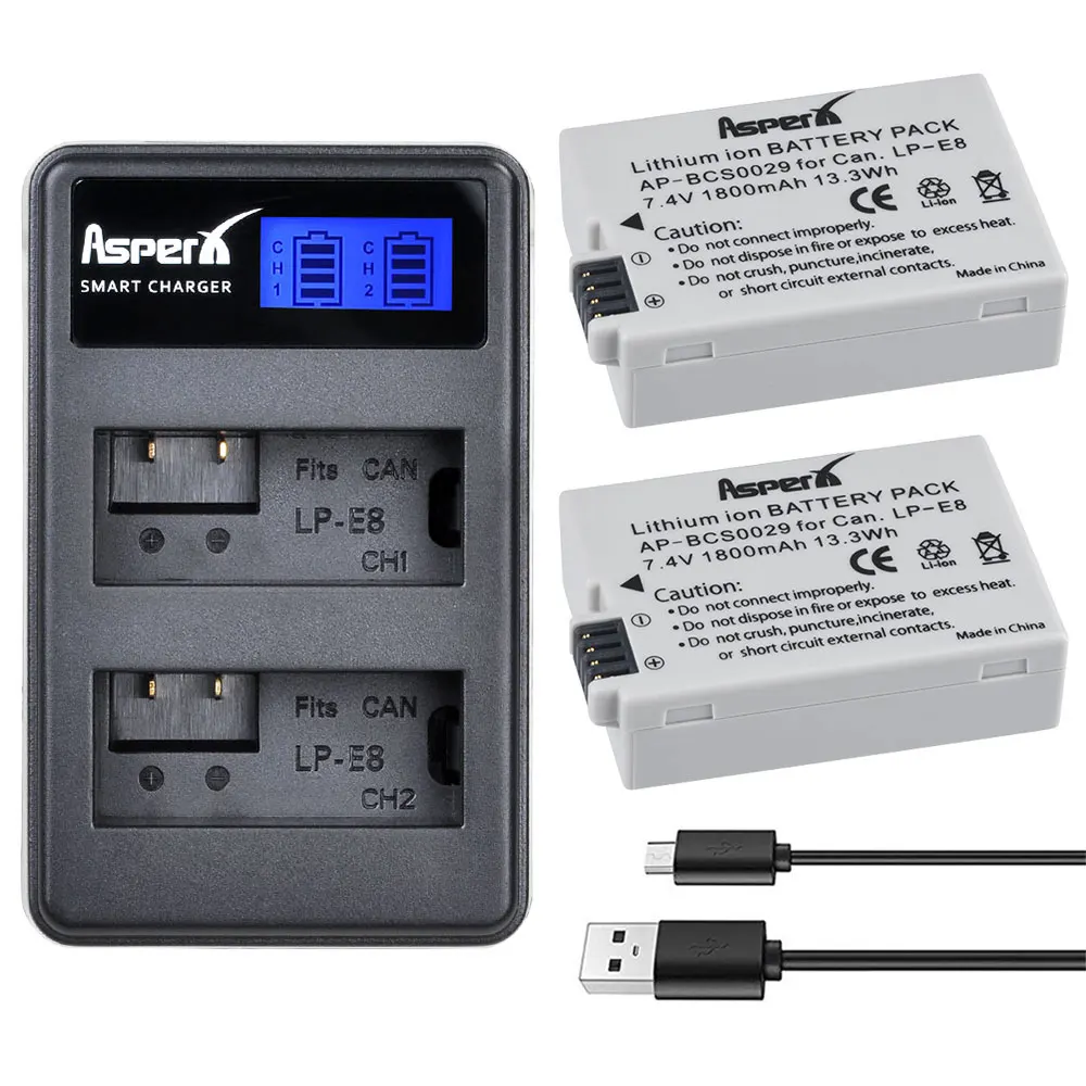 

2Pc 1800mAH LP-E8 LPE8 LP E8 Battery Li-ion Batterie + LCD Dual Charger for Canon EOS X4 X5 X6i X7i T2i T3i 550D 600D 650D 700D