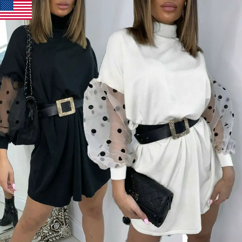 Женское вязаное платье свитер с высоким воротником облегающее Повседневное мини