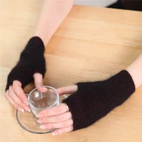 sparsil women winter mink cashmere knit short glove half finger soft wrist warmer female elastic wool mittens with one hole
