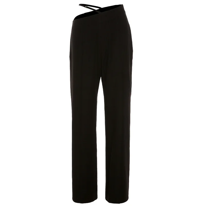 

Purplelano Black Pants Bandage Sweatpants Hollow Out High Waisted Pants Wide Leg Loose Long Trousers Streetwear Harajuku 2021