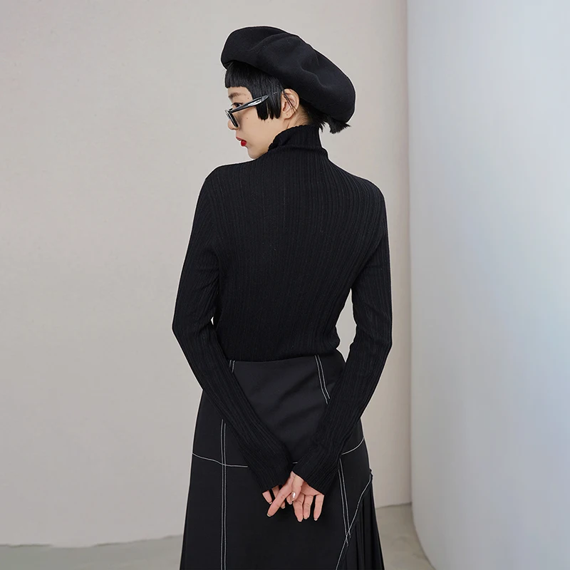 

[EAM] Striped Thin Knitting Sweater Loose Fit Turtleneck Long Sleeve Women Pullovers New Fashion Tide Autumn Winter 2021 1DD0473