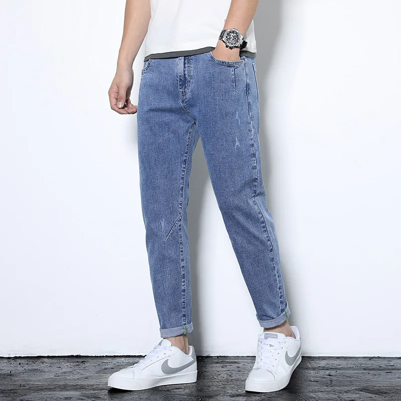 

New Jeans Men's Skinny Fashion Brand Spring and Summer Micro Elastic Thin Long Pants Fashion Korean Style Cropped Pants Fashion