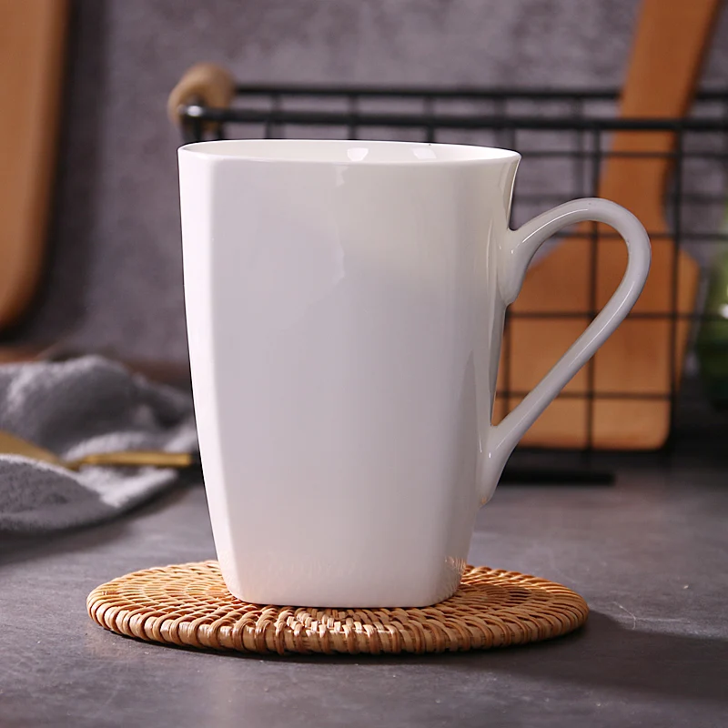 

Pure White Bone China Creative Cup Home Simple European Style Coffee Milk Cup Office Cup Daily Drinking Water Gift Supplies
