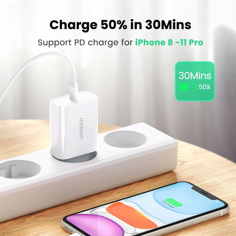 Зарядное устройство Ugreen PD 30 Вт USB Type C быстрое зарядное для iPhone 12 X Xs 8 Macbook Phone QC3.0 Quick